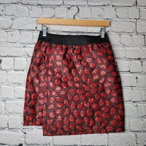 JiJil Black Red Metallic Popcorn Print Straight Mini Skirt Size S